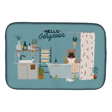 Carolines Treasures 14 x 21 in. Grey Brindle English Bulldog in Bathtub Dish Drying Mat CK7548DDM